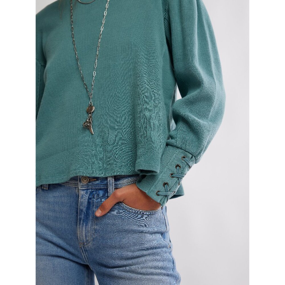 FREE PEOPLE We The Free Lapis Cuff Long Sleeve Top / Cypress - Picture 4 of 6